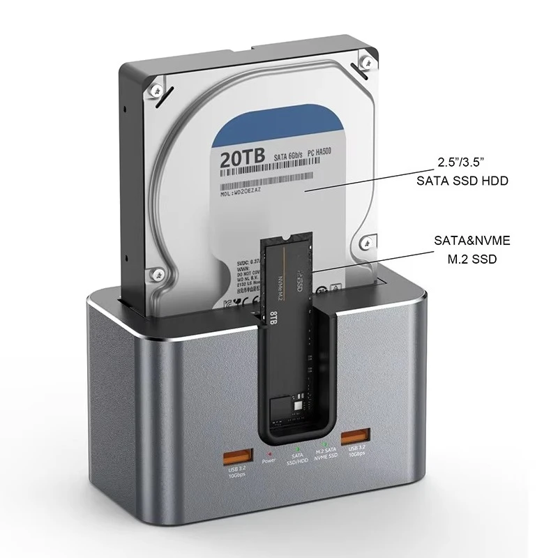 EE1 Custom All in One Dual Bay External Hard Drive SSD HDD Docking Station Enclosure Case Type C USB C Aluminum
