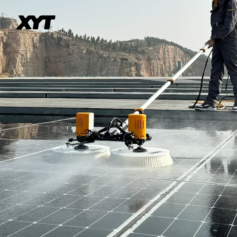X43 Double Head Automatic Solar Panel Cleaning Brush And Pole Kit Solar Panel Cleaning Rotating Brush Pv Cleaning Equipment