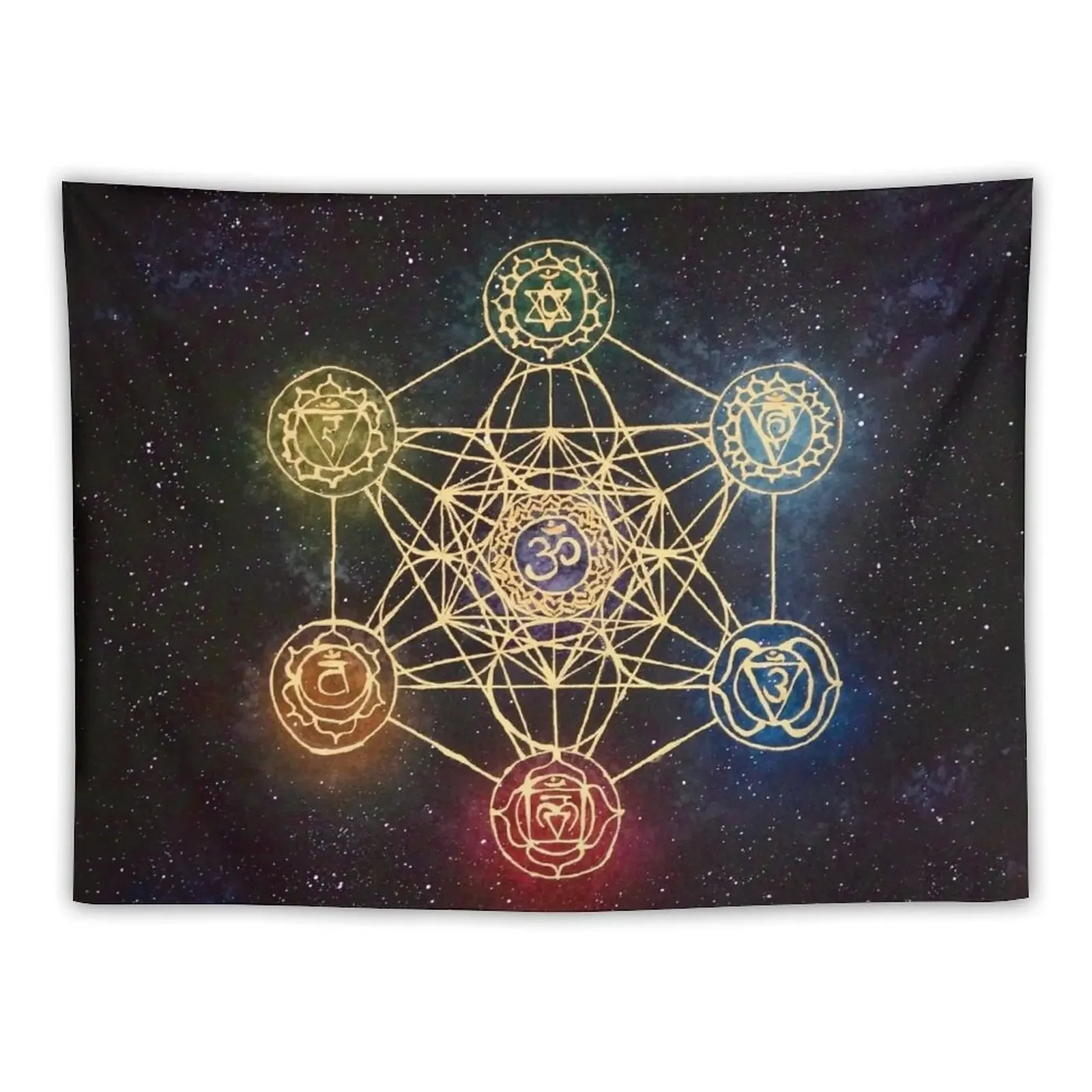 Sacred Geometry - Metatron's Cube with Chakras Tapestry Mushroom Room Aesthetic Decor Home Decoration Accessories Tapestry