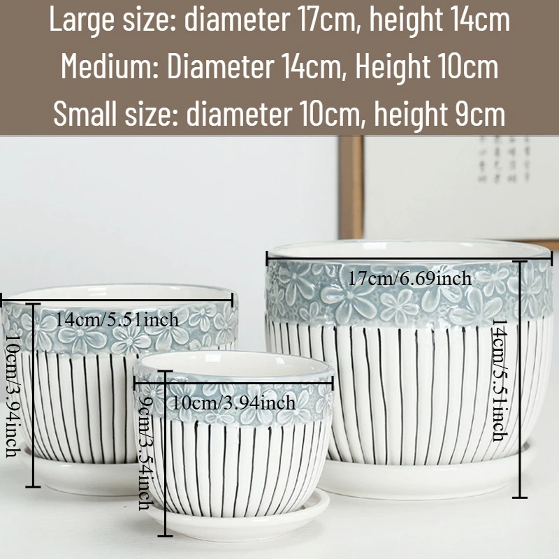 3PCS Ceramic Bonsai Pots Set Flower Pot Balcony Plant Pot Home Decor Supplies Large-capacity Plant