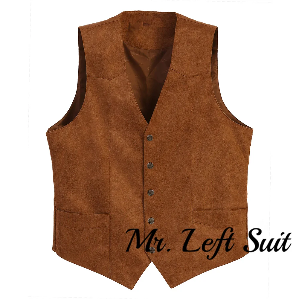 Men\'s 5 Button Suede Vest Single Breasted Slim Fit Waistcoat Casual Western Jacket Formal Men Clothing Steampunk Clothing