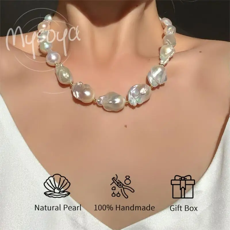 

MYSOYA 14-23mm Baroque Freshwater Pearl Necklace For Women Men Gift Box Perfect Gift For Wedding Birthday Christmas New Year