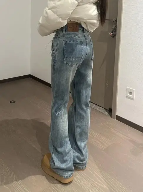 

Американские ретро-джинсы женские с высокой талией, прямые, утягивающие, широкие брюки в пол, новинка ранней весны 2025 года