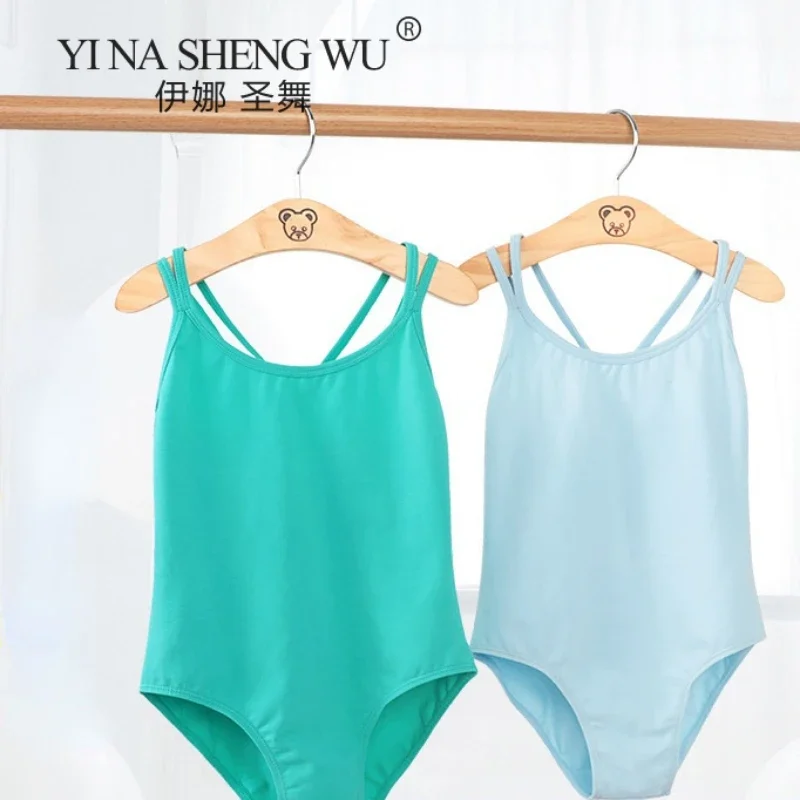 소녀 댄스 복장 클래식 더블 슬링 레오타드 어린이 크로스 백 체조 발레 댄스 연습 복장 스포츠 의상