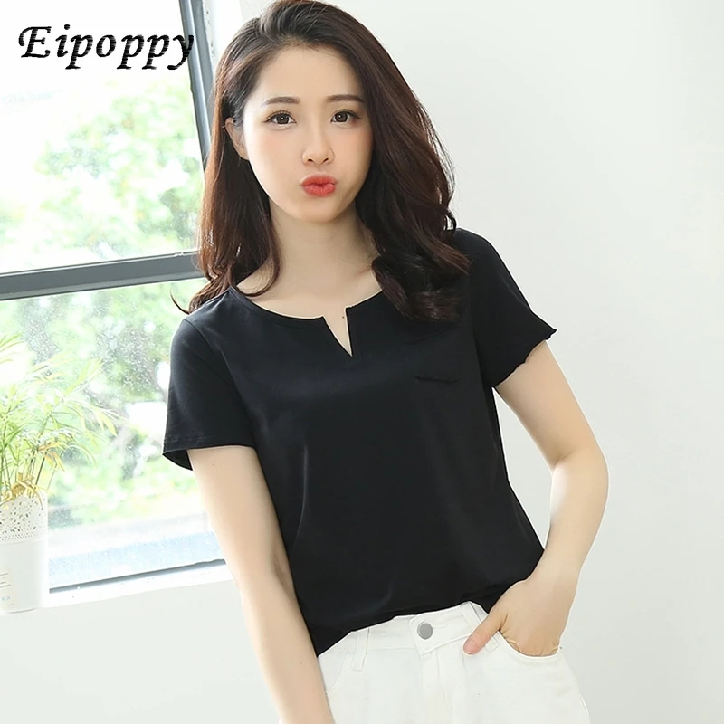 Rong Xuan t-shirt female short-sleeved loose Korean cotton student clothes shirt half-sleeves compassion round