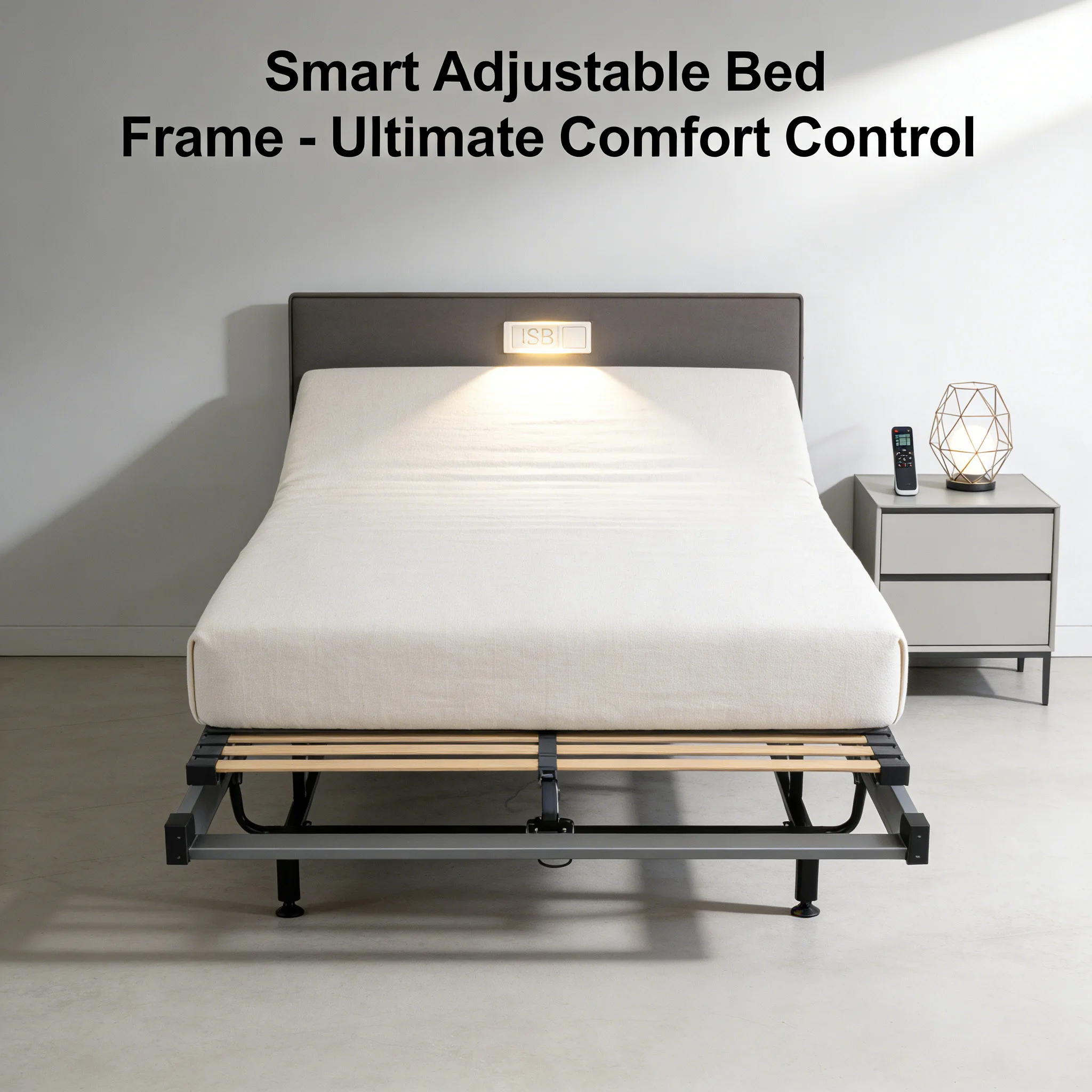 Large Modern Smart Bed Frame Reclining Wood Iron Slats Adjustable Reading/Working/Napping Eco-Friendly Durable School Bedroom