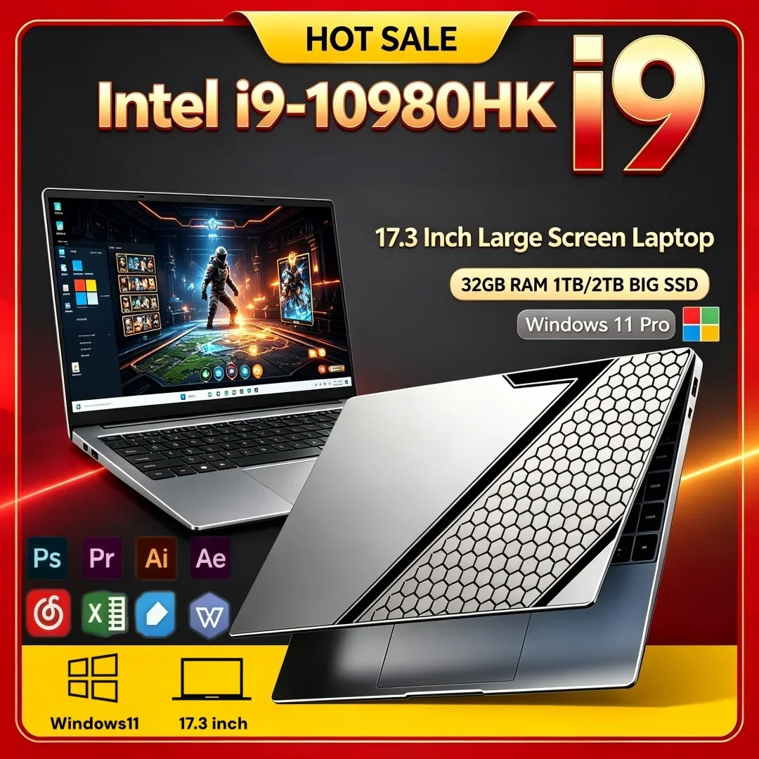 Intel Core i9-10980HK Premium 17.3 Inch Large Screen Laptop 16/32GB RAM 1/2TB BIG SSD Bright Windows11 Portable for Study Office