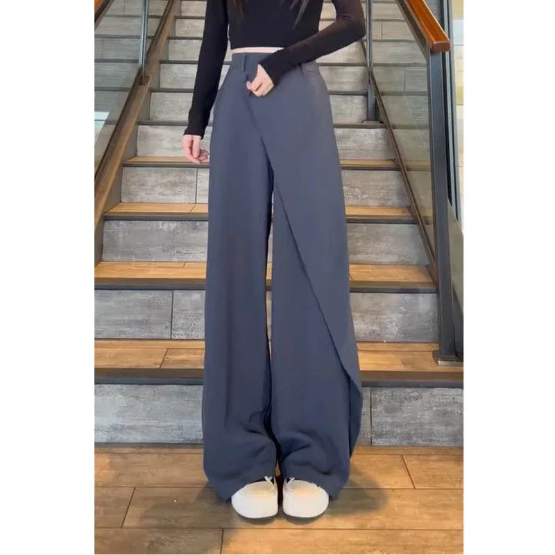 Pantalon asymétrique à jambes larges pour femmes, coupe droite, drapé, Design, Long, nouvelle collection automne, pantalons décontractés