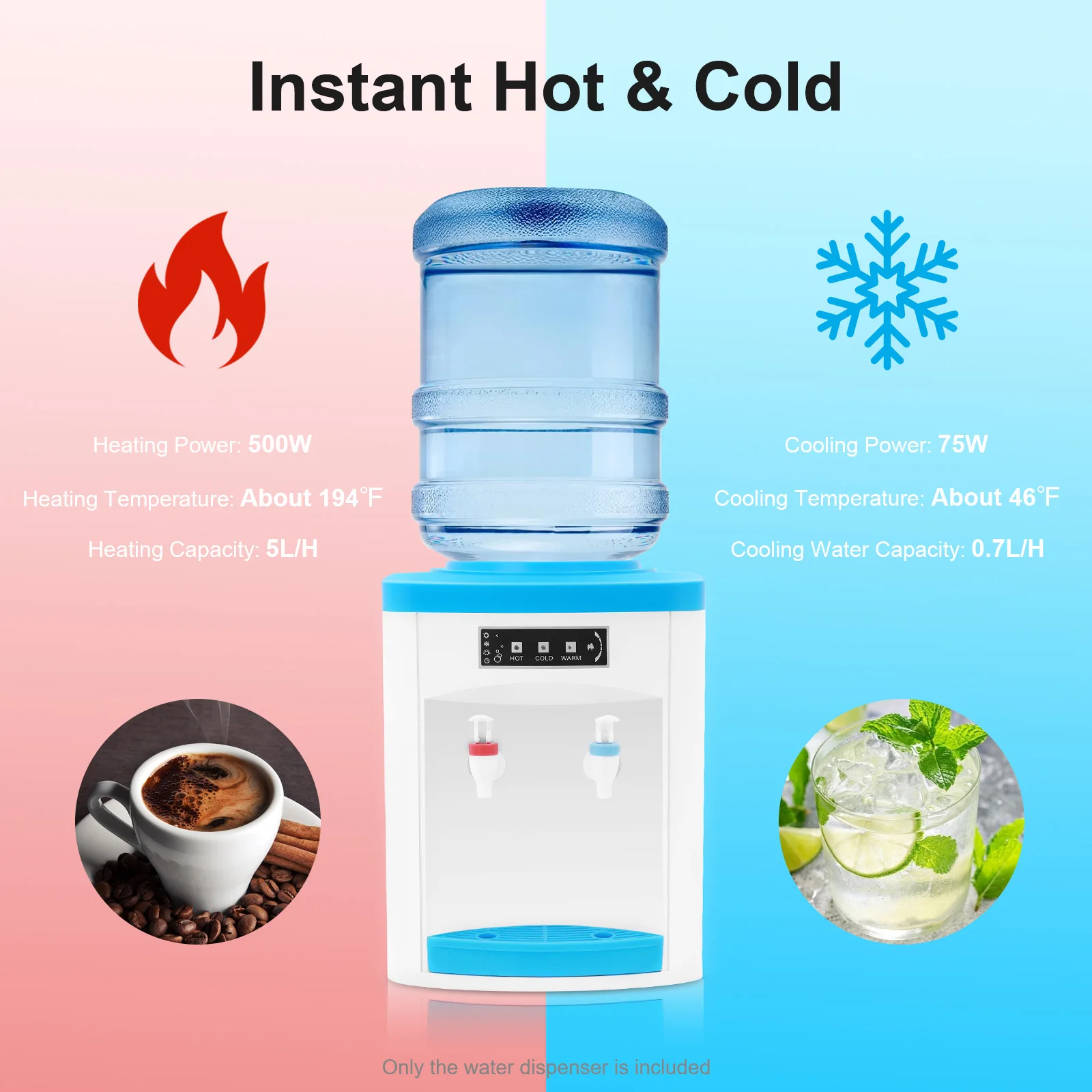 

Диспенсер для горячей и холодной воды, энергосберегающий, 110В, вилка стандарта США, 1.1-4.9 галлонов, 550 Вт, быстрый нагрев/охлаждение