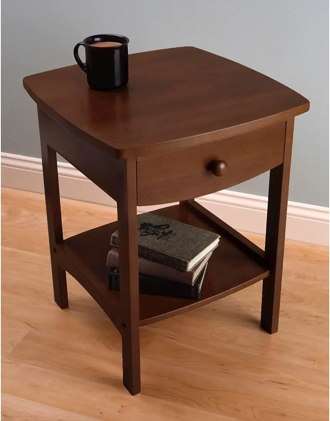 22 x 18 x 18-Inch Wood Curved End Table/Night Stand With One Drawer, Brown (94918)