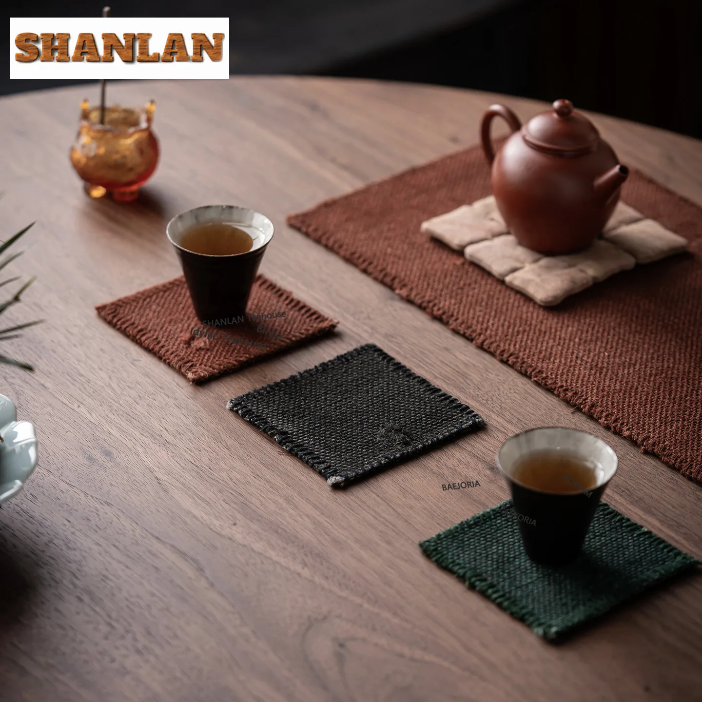 HOYIHM Coarse Cloth Patch Square Coasters Antique Cup Mat For Coffee Cups Saucer Household Anti-scald Placemats Cup Holder Cha