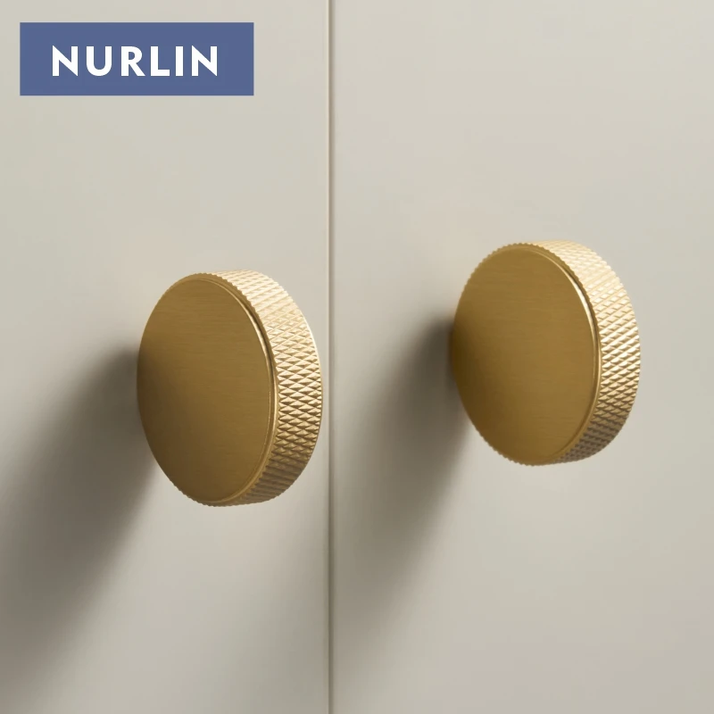 Nurlin New Solid Brass Knurled Round Exquisite Cabinets Drawers Knobs Cloakrooms Wardrobes Anti Slip Handles Novel Design