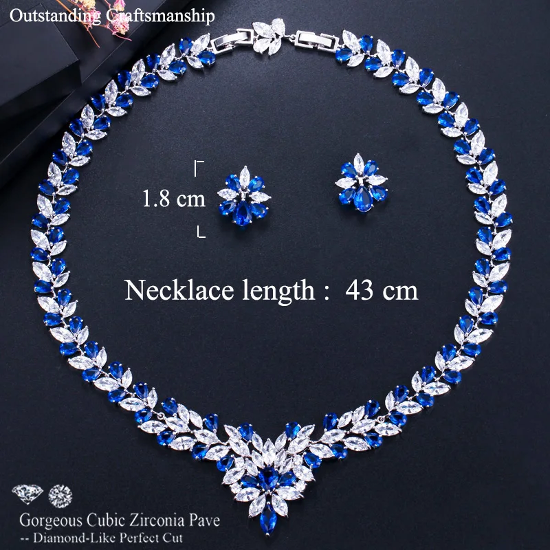 ThreeGraces White Gold Color Marquise Shape Zirconia Stones Big Flower Statement Necklace Sets For Women Party Jewelry JS106