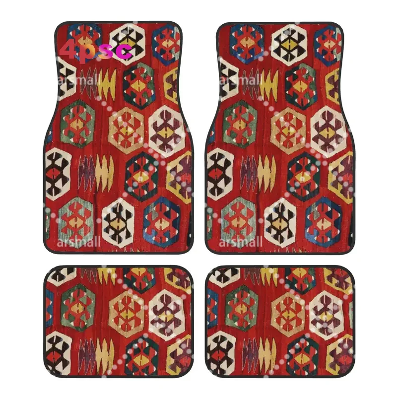 Mut Antique Turkish Mersin Kilim Print Car Floor Mats of 4 Pieces Crystal Velvet Universal Car Front Rear Carpets Foot Mats