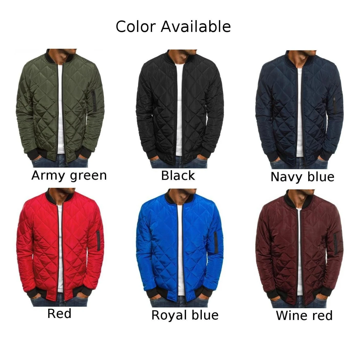 New Men's Winter Warm Parkas Coats Stand Collar Zip Up Rhombic Lattice Jackets Quilted Padded Coats Outwear Overcoats