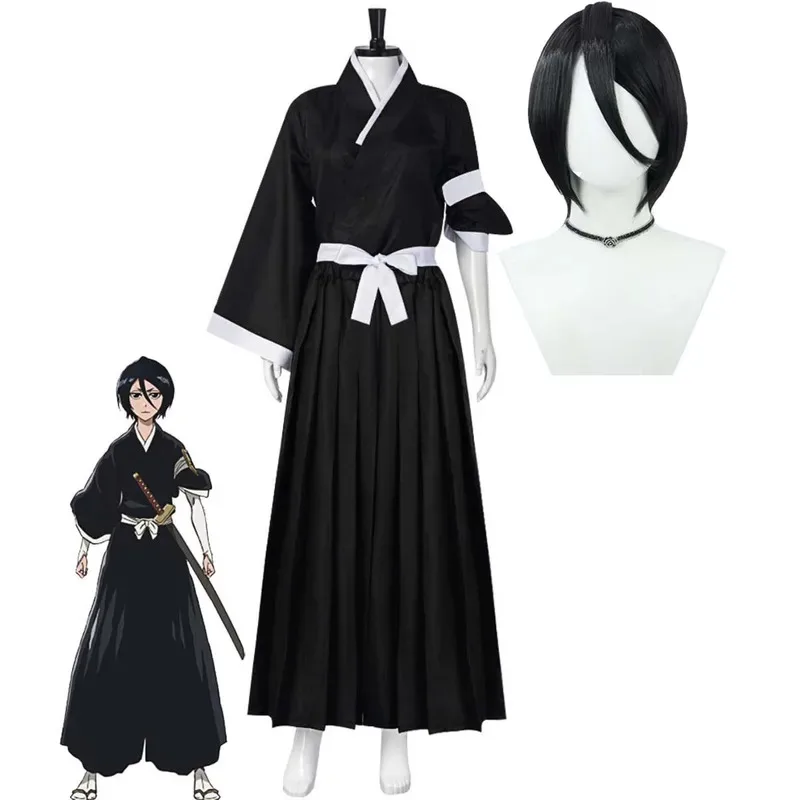 أزياء أنيمي بليتش كوتشيكي روكيا التأثيرية اليابانية السوداء كيمونو كيندو الموحدة أو شعر مستعار lf[5 #2