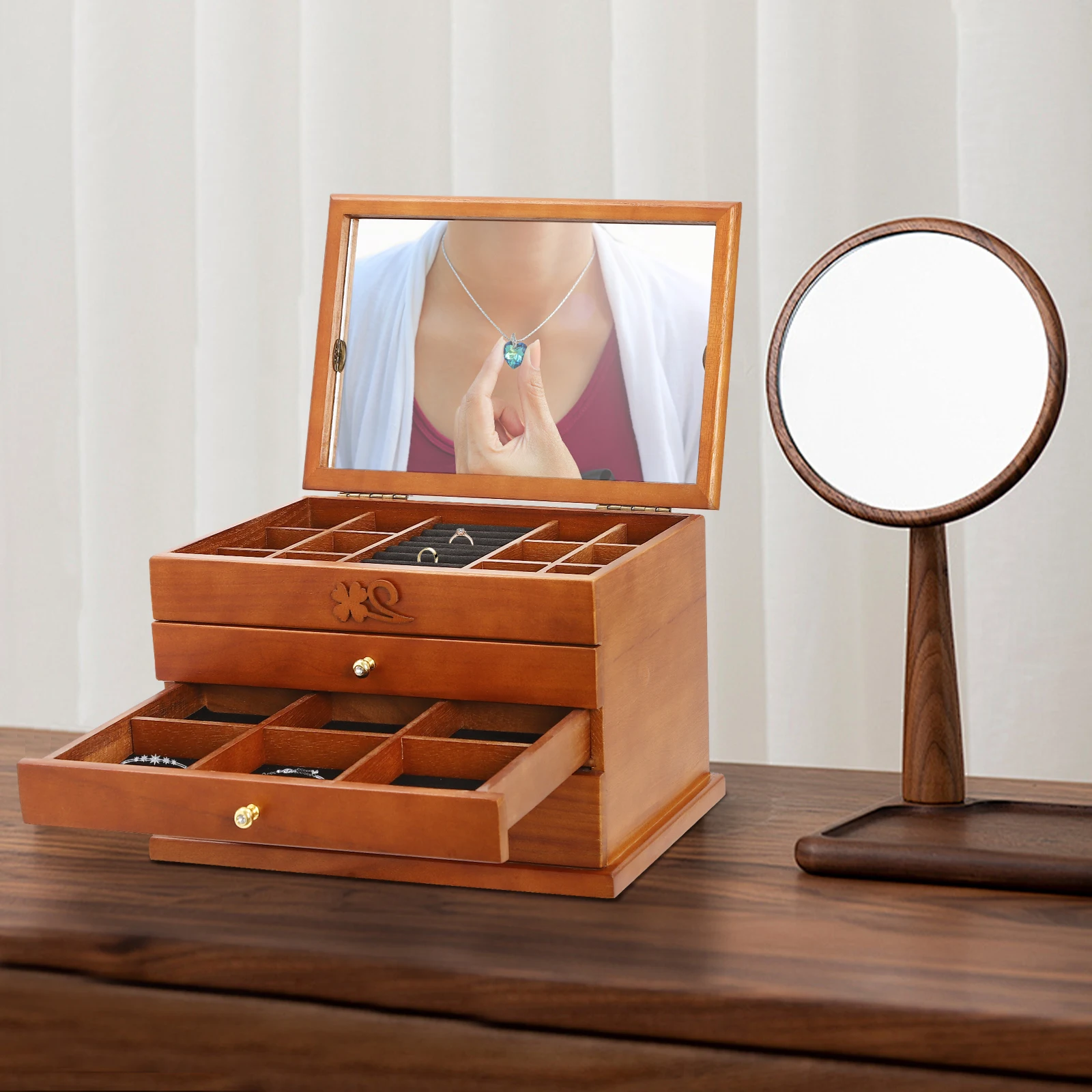 

4 Tiers Jewelry Box Desktop Wood Jewelry Cabinet Jewelry Case 31*19.3*19.7cm