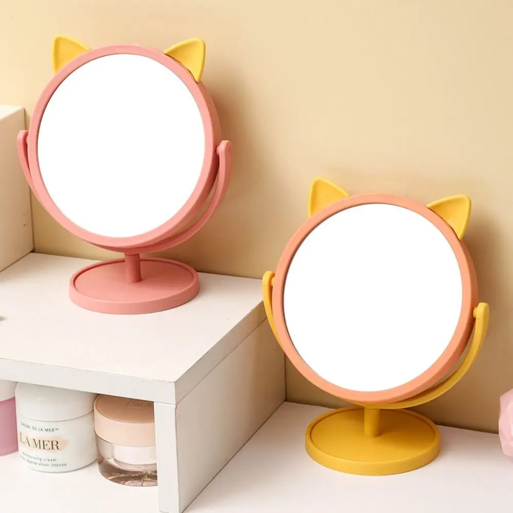 

Cute Desktop HD Vanity Mirror Cartoon 360 Rotation Single Side Makeup Mirror Cat Ear Multifunctional Makeup Princess Mirror