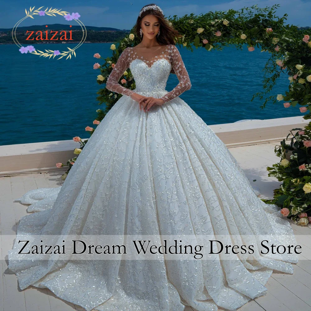 Customized Ball Gown Wedding Dress Full Sleeve Applique Beaded Lace Bridal Gown Women Holidays Party Dres Amanda Novias Official