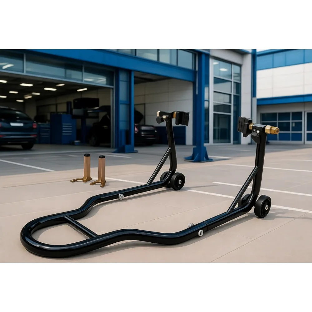 

Heavy Duty Rear Wheel Stand 850lb Adjustable Lift for Sport Bike Swingarm Spools