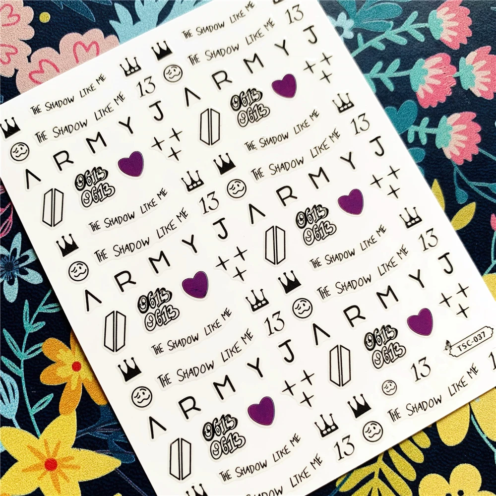 Newest TSC-037 English letter TSC series fashion english alphabet 3d nail art stickers decal template diy nail tool decoration