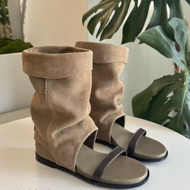 Hot Sale Women's Shoes Suede Women Boots Trend Design Personality Open Toe Sandals Boots Luxury Stacked Nomadic Women's Boots