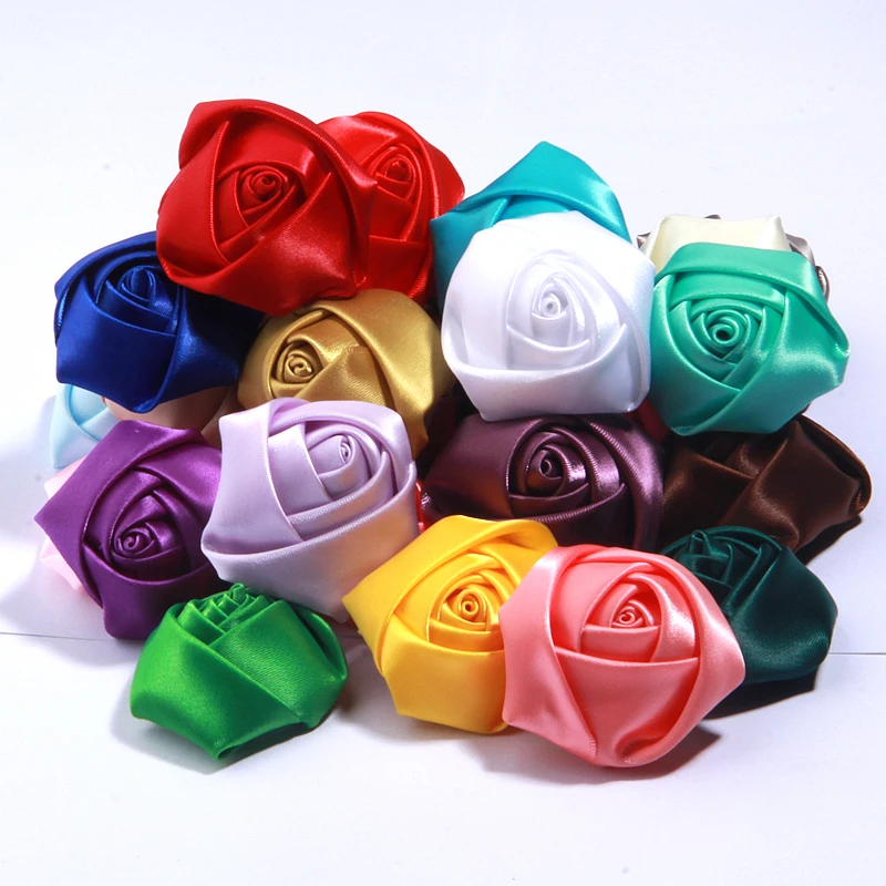 

120PCS 2" Satin Ribbon Rose Flower Handmade Rolled Rosettes For Hair Clip Headband DIY Headwear Hair Accessories