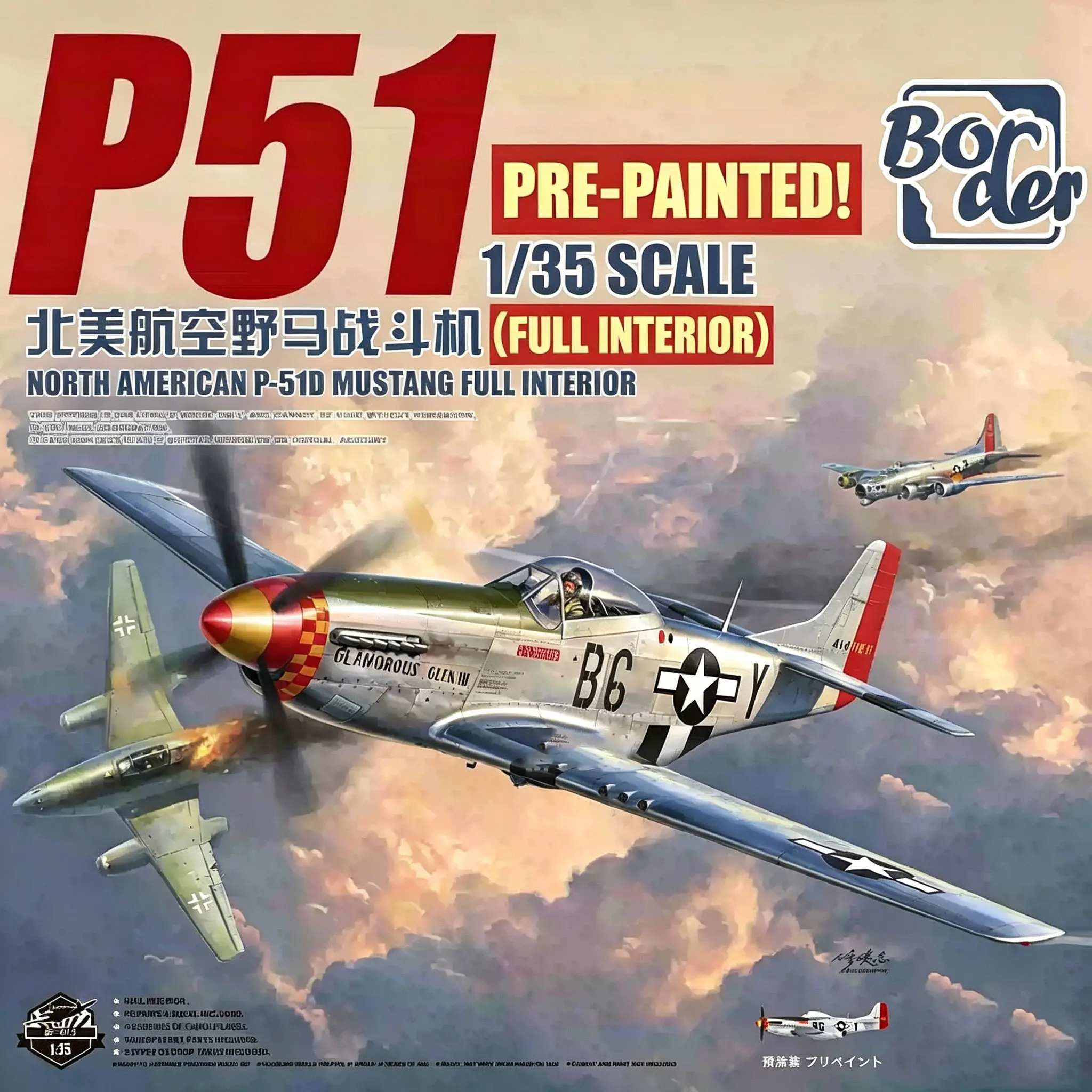 Modelo Border BF-015 P-51D Mustang Fighter Kit de Modelo Plástico Pré-Pintado com Interior Completo 1/35