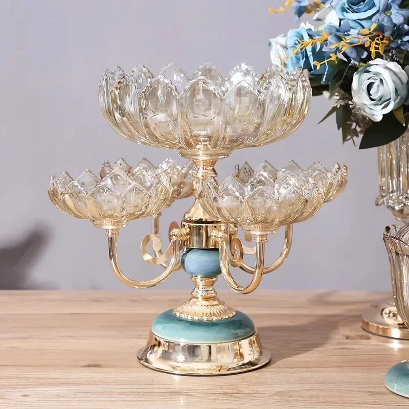 

-European Light Luxury Crystal Glass Fruit Plate Multi Layered Rotating Living Room Tea Table Household High End Double