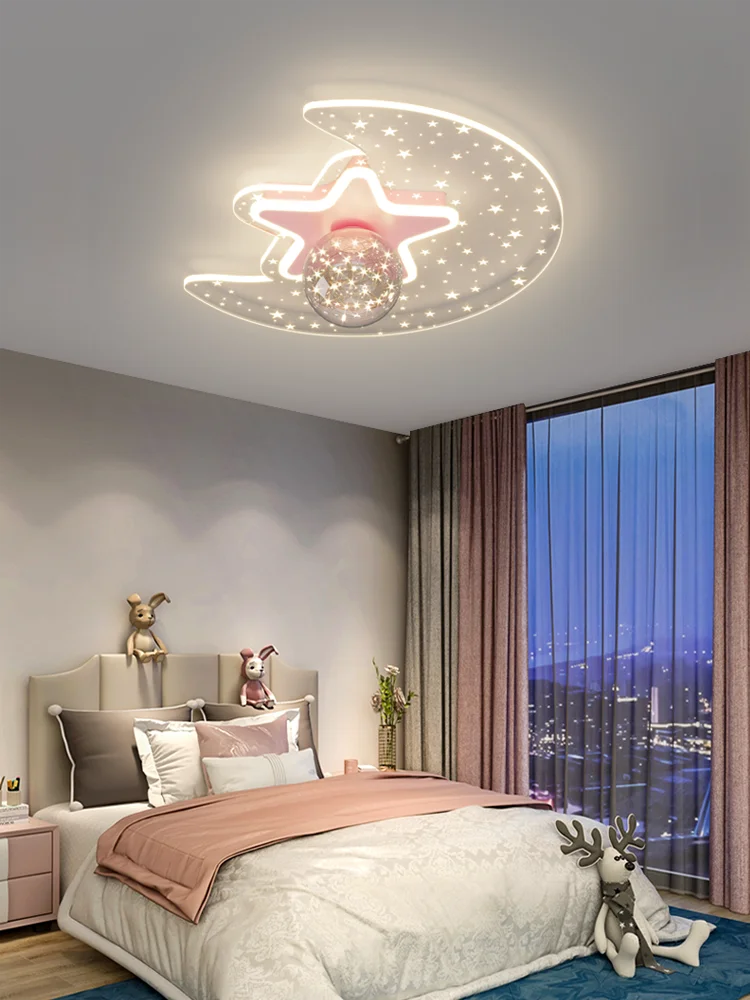 Nordic children's room lights are modern, minimalist, creative, star moon room lights are light, bedroom ceiling lights