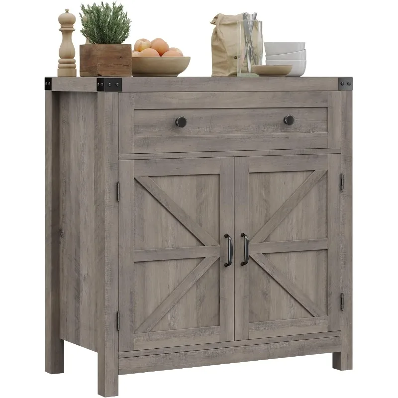 Coffee Bar Cabinet, Kitchen Storage Cabinet, Modern Farmhouse Buffet Sideboard with Drawer and Adjustable Shelf