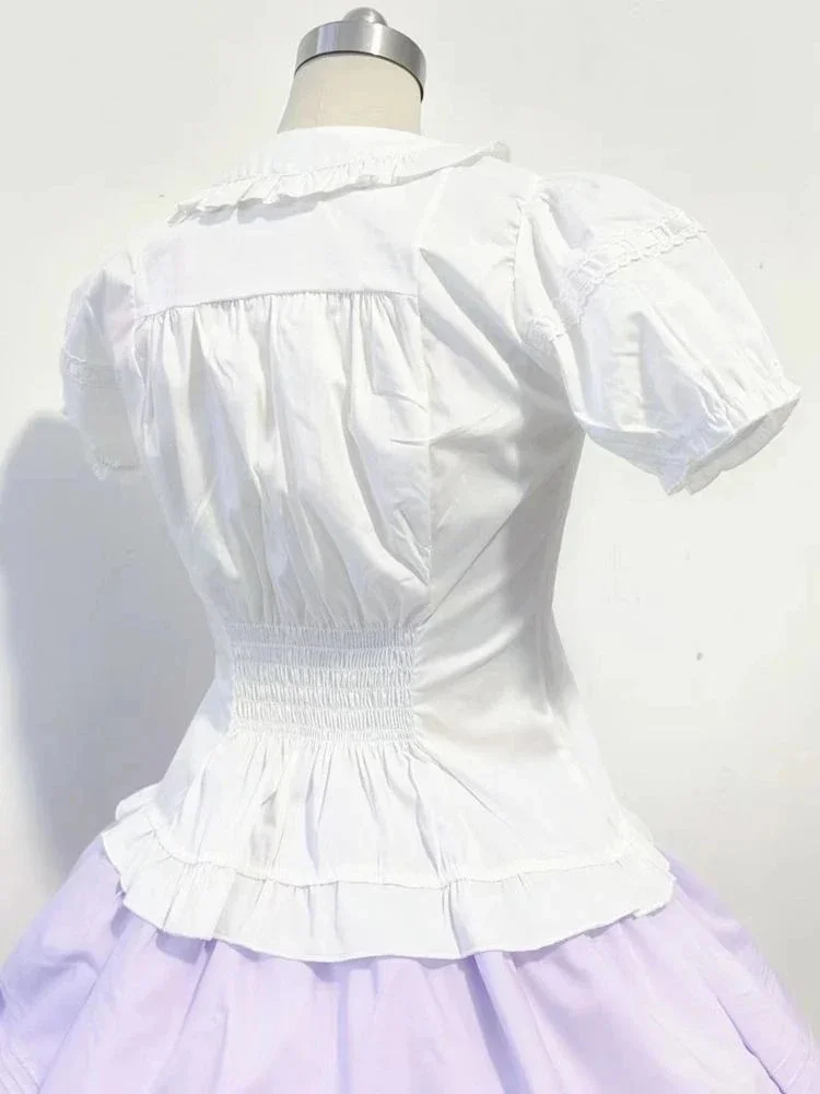 Lolita Peter Pan Collar Blouse Women Jk Kawaii Shirt Japanese Lace Patch Detachable Long Sleeve Y2k Aesthetic Ruffled Blusas