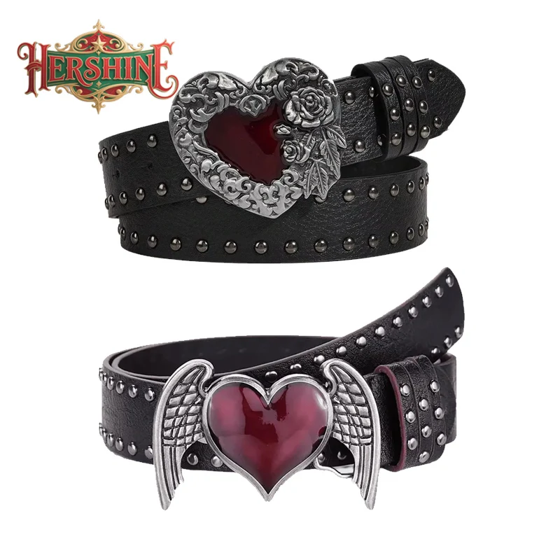 

HERSHINE цельная женская пряжка для ремня в форме сердца в форме розового масла с украшением в виде заклепок - уличный стиль в стиле панк, весна, лето