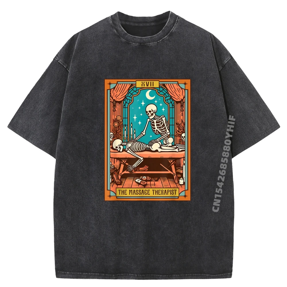 

Забавный скелет, массажная терапия, массажер, карта Таро, розовые футболки с графическим рисунком, молодежная дизайнерская одежда, мужская уличная стираная рубашка