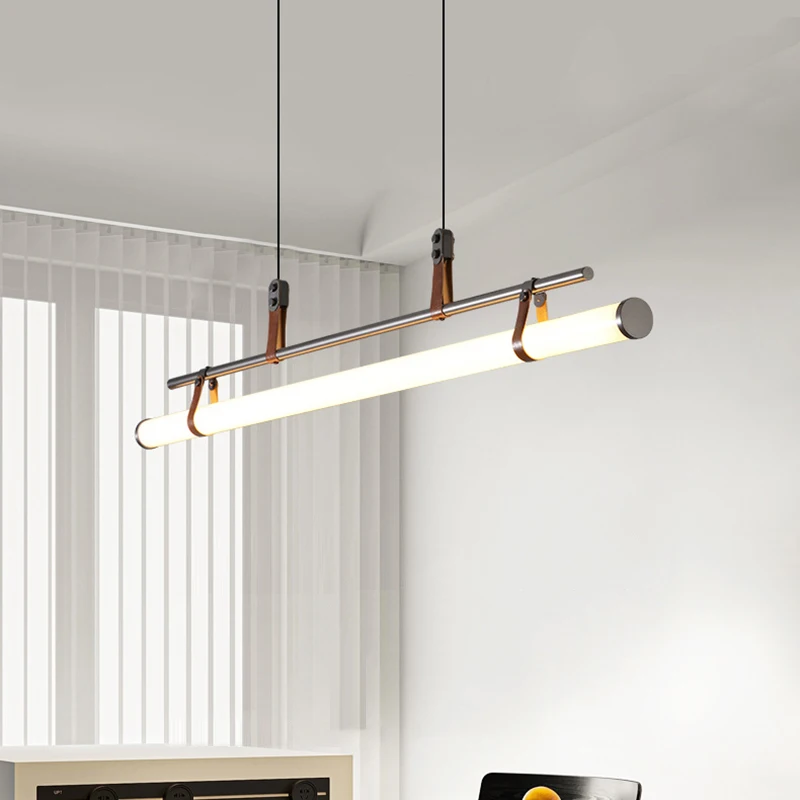 

Nordic Living Room Dining Table Pendant Lamps White Acrylic Lampshade Modern Bar Office Restaurant Long Pendant Light Gold Black