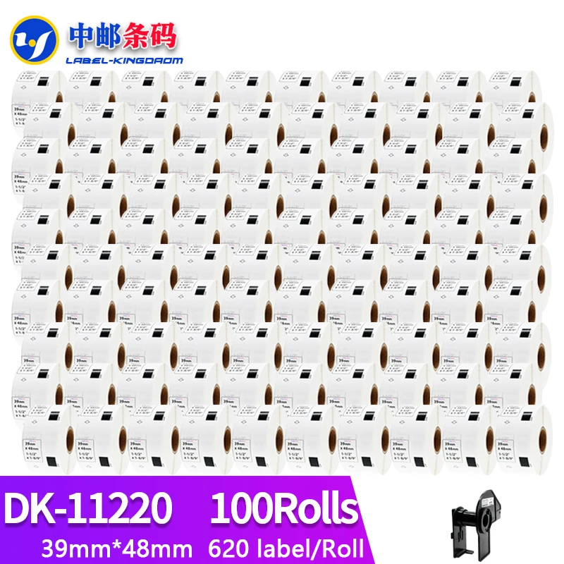 100Rolls Compatible DK-11220 Label 39mm*48mm Die Cut Work for Brother Printer White Paper DK11220 DK-1220