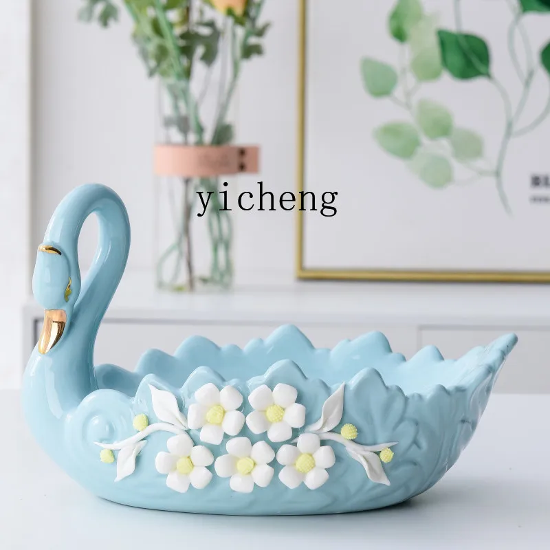 

LSL Fruit Plate Restaurant Dining Table Decoration Swan Ceramic Household Simple Storage Modern