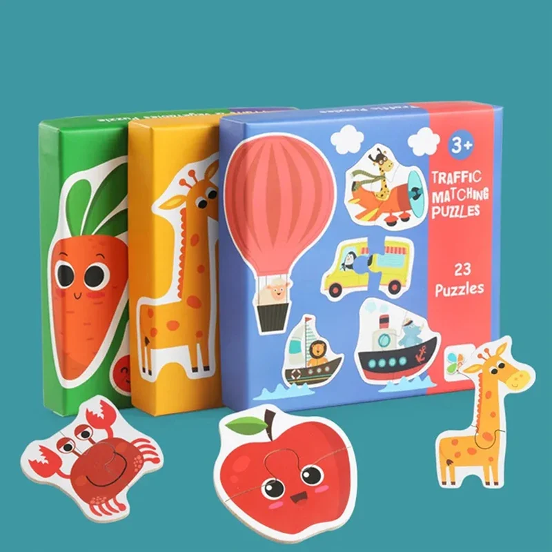 Gioco di abbinamento puzzle in legno per bambini Apprendimento precoce Cognizione Animali Frutta Traffico Giocattoli educativi per regali per bambini