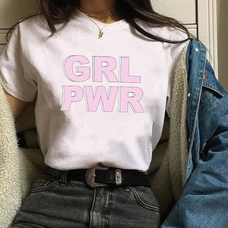 T-Shirt Women Girl Power Hand Flower Feminist Short Sleeve Tees Tops Graphic Female Ladies Womens