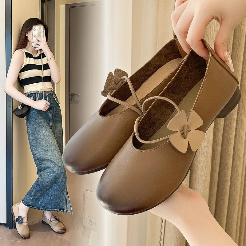 Soft Soles Soft Surface Small Leather Shoes Women 2024 Autumn New All-match Low Heel Doudou Women's Single Shoes