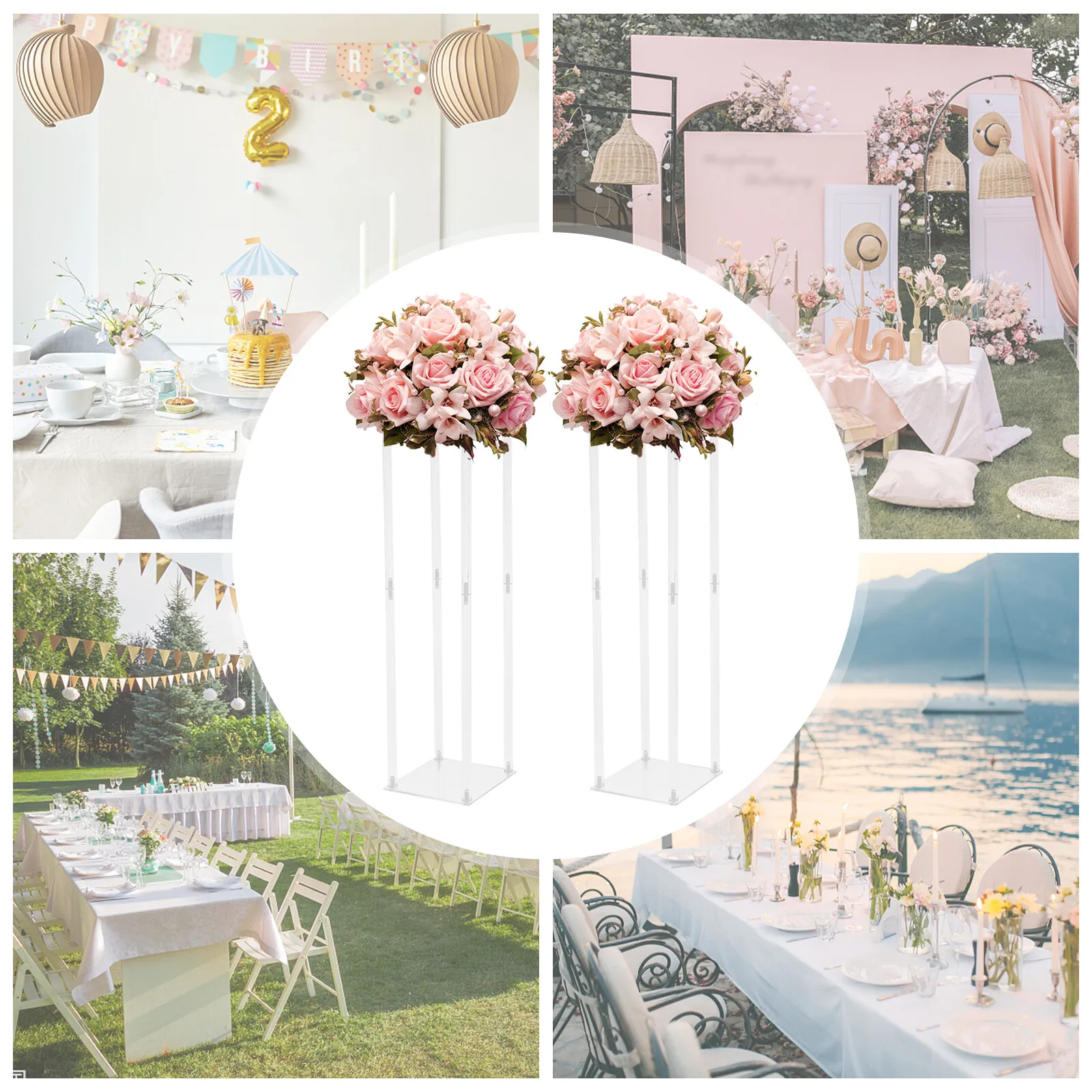 

2 шт. прозрачная акриловая подставка для свадебных цветов, геометрическая ваза, подставка для колонны, украшение для вечеринки с твердой акриловой трубкой