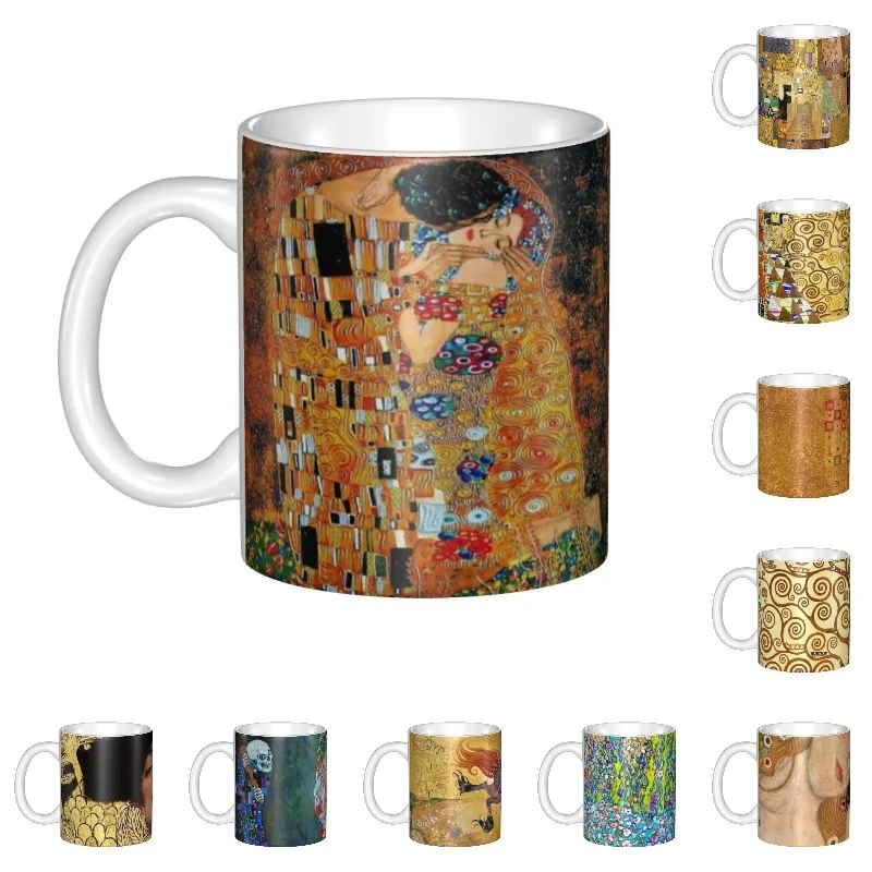 Personalized Gustav Klimt Mugs Custom The Kiss Coffee Ceramic Mug Creative Gift Men Women Outdoor Work Camping Cups And Mugs