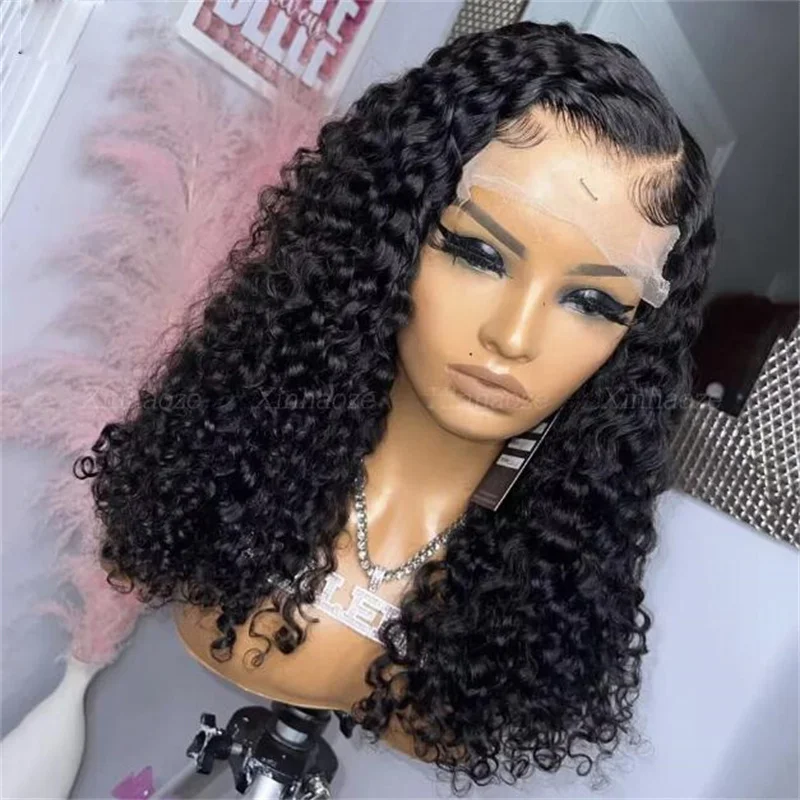 Hitam 26 ''panjang keriting renda depan lembut Wig 180 kepadatan untuk wanita BabyHair tanpa lem Naural prepped tahan panas harian