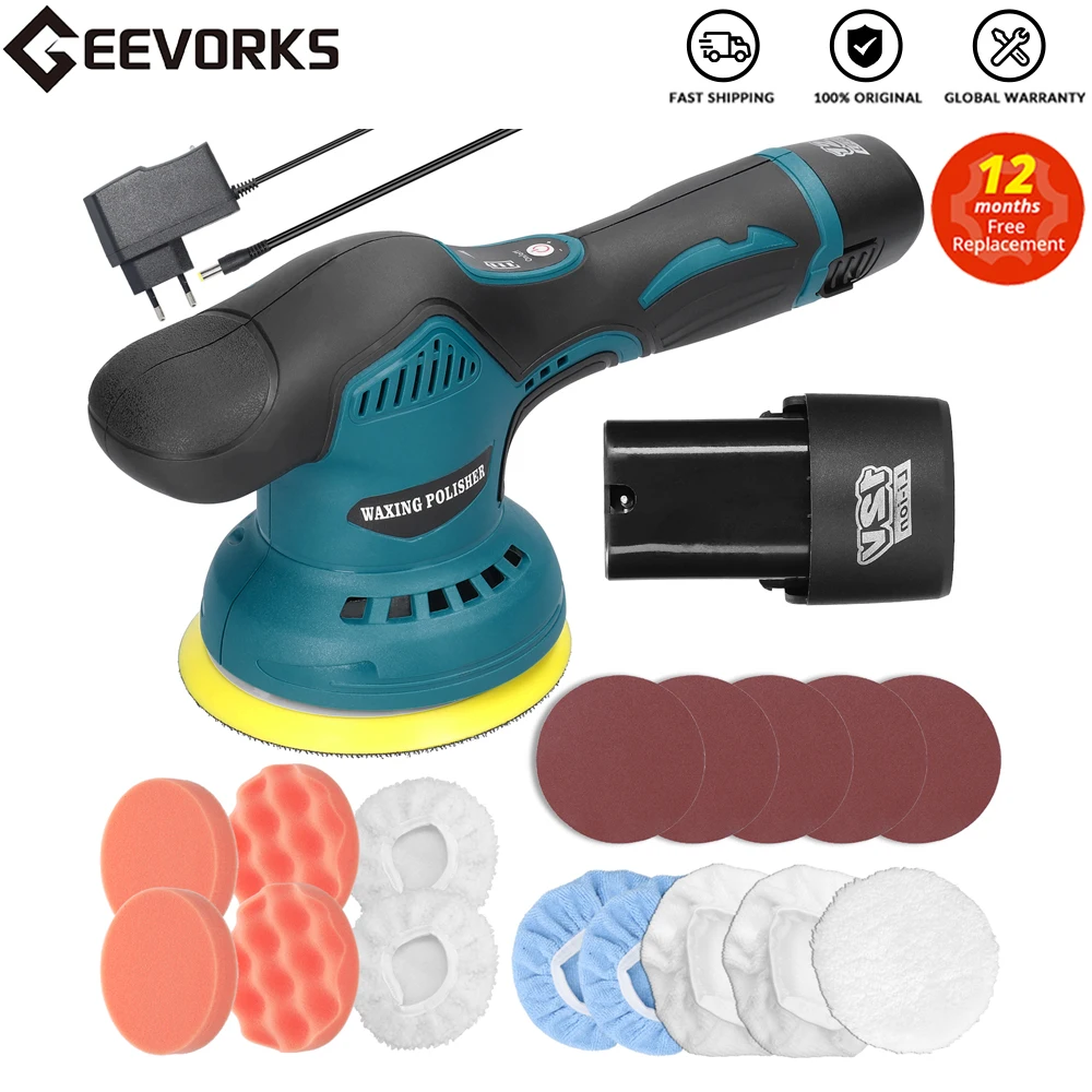 Geevorks 5500 RPM Cordless Eccentric Car Polisher 8 Gears of Speeds Adjustable Automotive Polisher Polishing Machine Power Tools