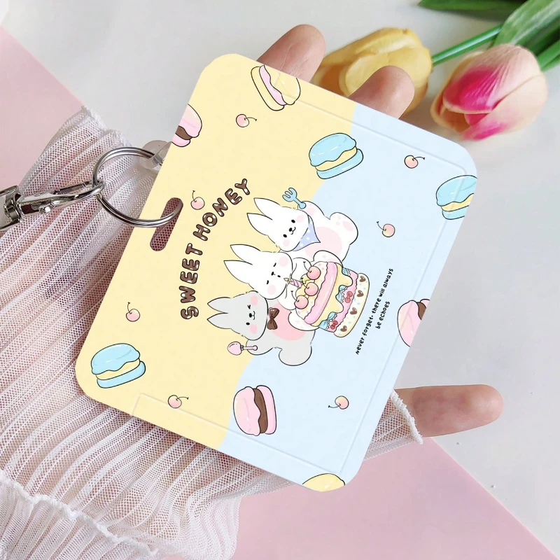 Creative Design Card Holder with Elastic Rope Retractable for Student Bus/Meal Card Protection Case Women Badge Holder Keychain