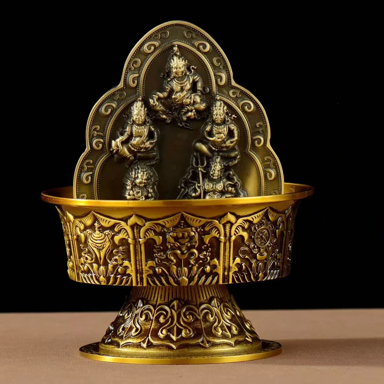 

Buddhism Five Routes God of Wealth Tray,Engraving Auspicious Tibetan Bronze Altars Buddha Plates,Holy Water Plate,Buddhist Item
