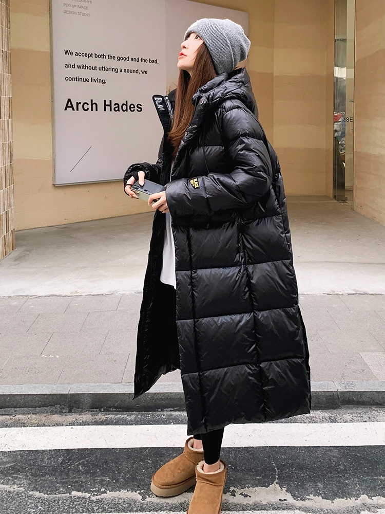 เสื้อโค้ทขนเป็ดสีขาวสำหรับผู้หญิง รุ่น Thiened ยาวพิเศษ สไตล์เกาหลี สำหรับฤดูหนาว ยี่ห้อ Ele Bla Gold down Jaet