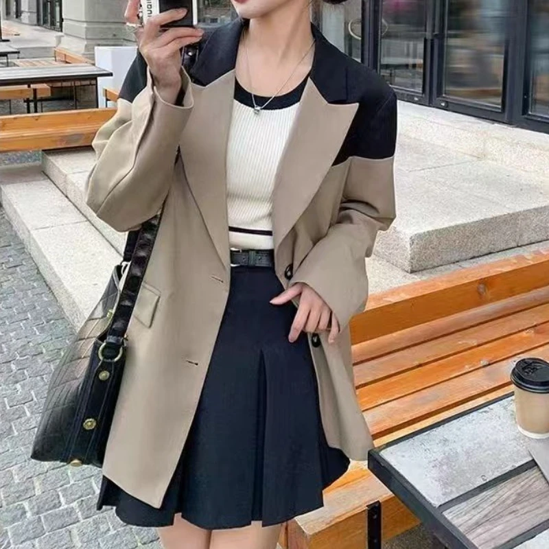 

REALEFT Spring Autumn Patchwork Women's Blazer Jacket 2025 New Long Sleeve Single Breasted Office Lady Loose Outwear for Women