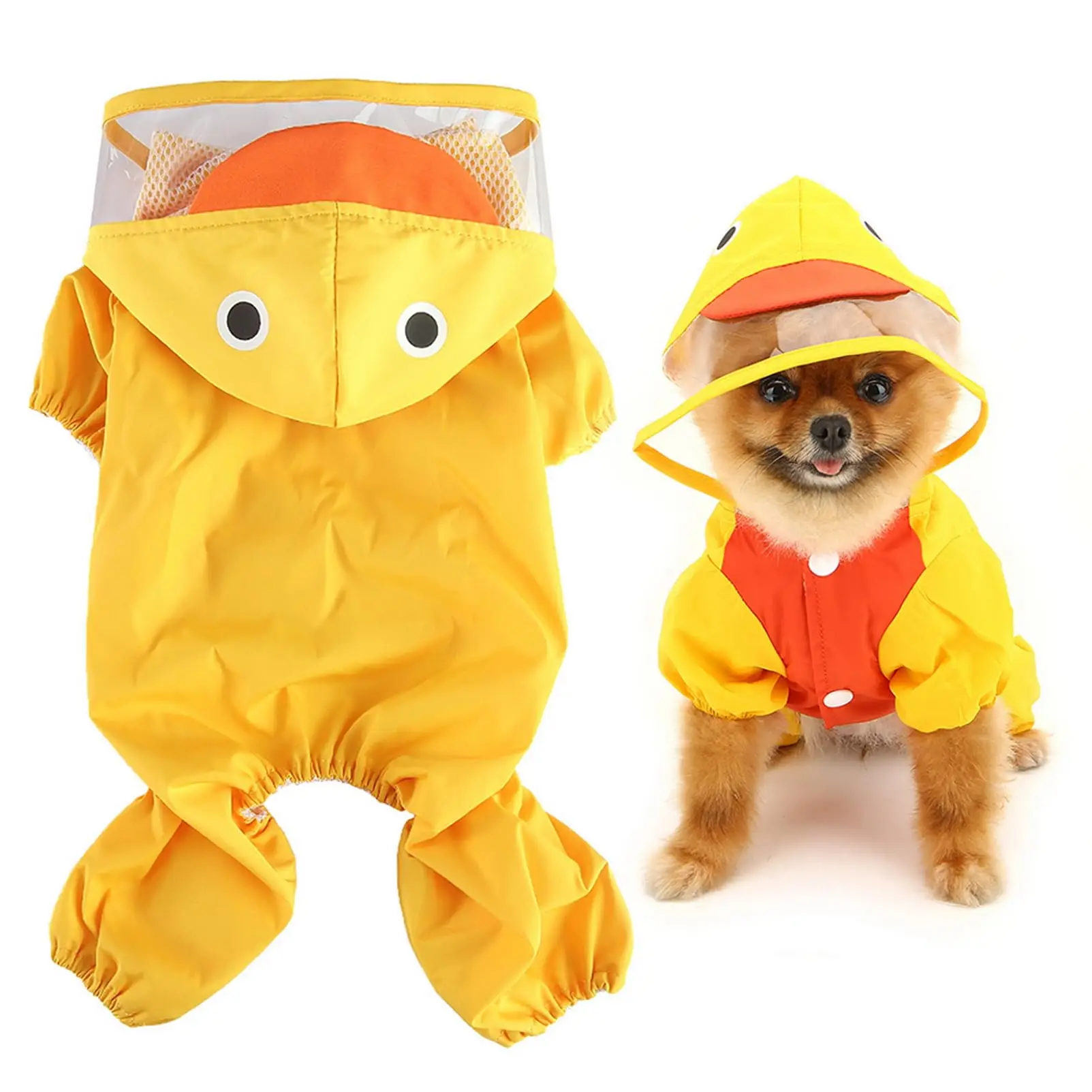 Haustier-Regenmantel, vierbeiniger Regenmantel, kleine Katze und Hund, Brust und Rücken, reflektierender Hunde-Regenmantel, Taillenschwanz, Entenstil