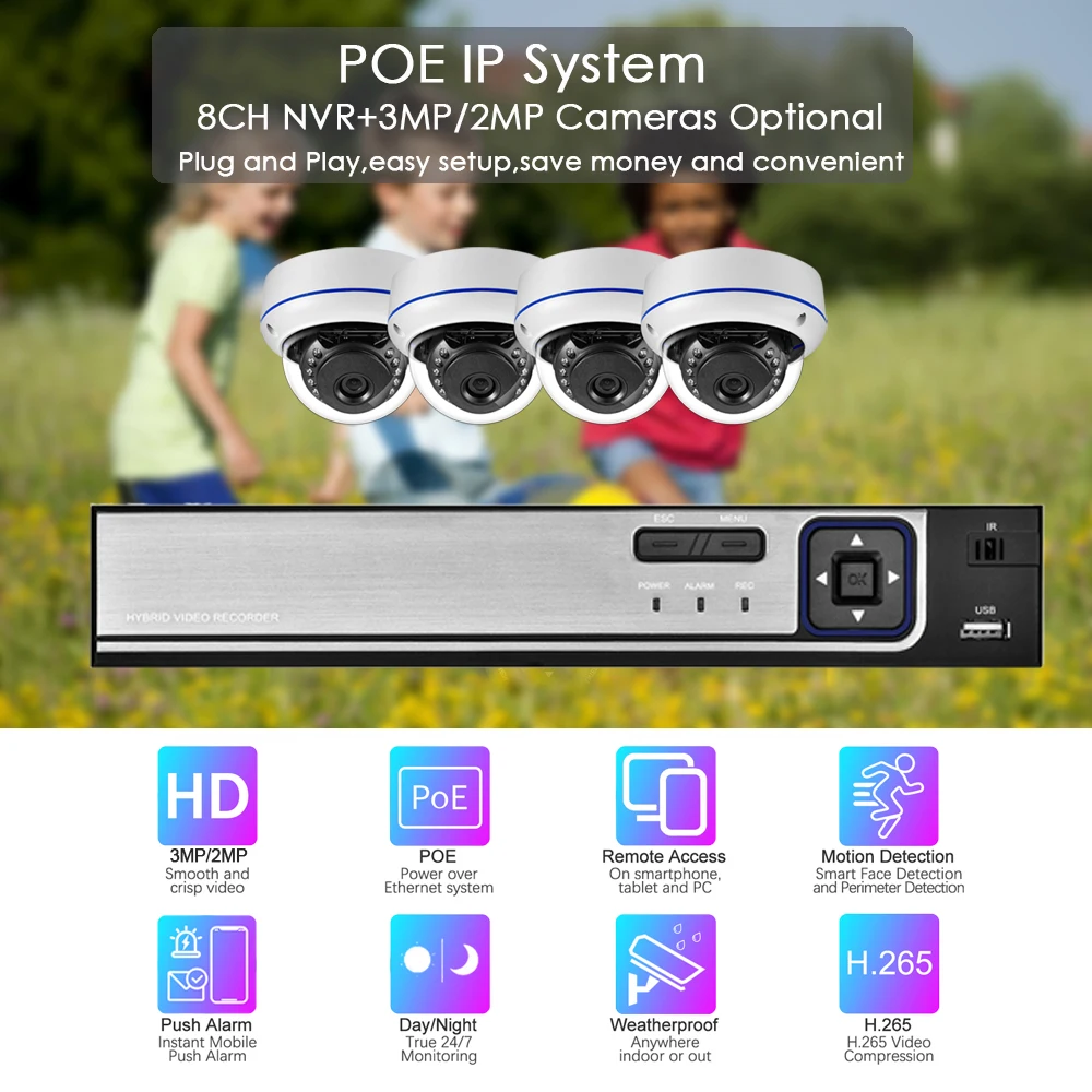 Gadinan H.265+ 8CH CCTV System IP 3MP 1080P Security Outdoor Waterproof Day Night Audio Camera 8 Channels Video Surveillance Set